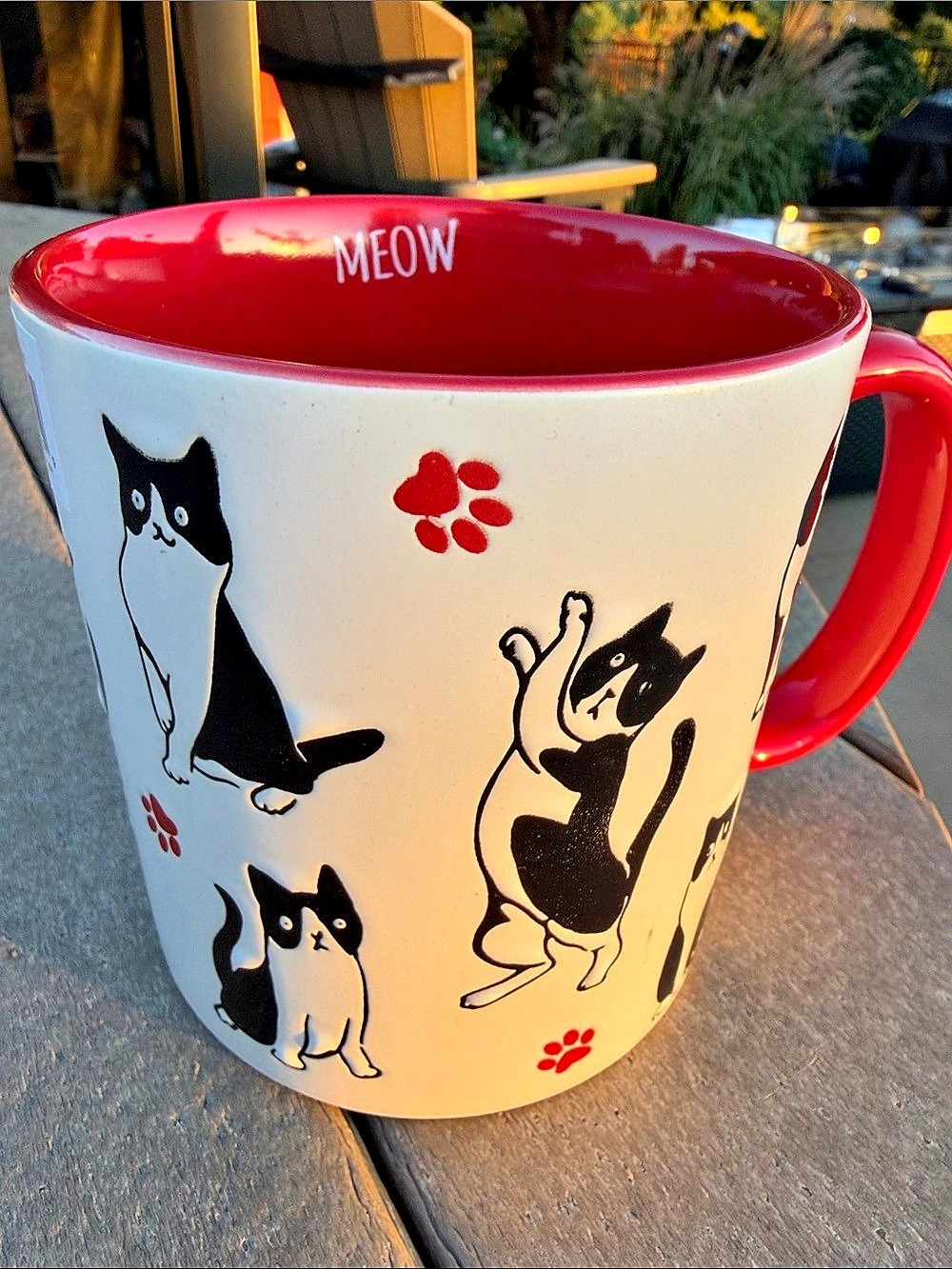 Spectrum Designz Meow Tuxedo Cat Coffee Mug White & Red